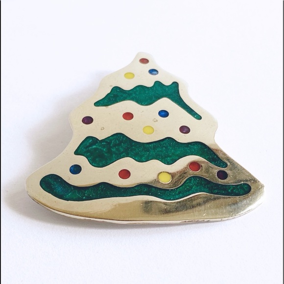 Christmas Tree Brooch/Pendant Alpaca Mexico Silver Enamel Vintage - Picture 6 of 6
